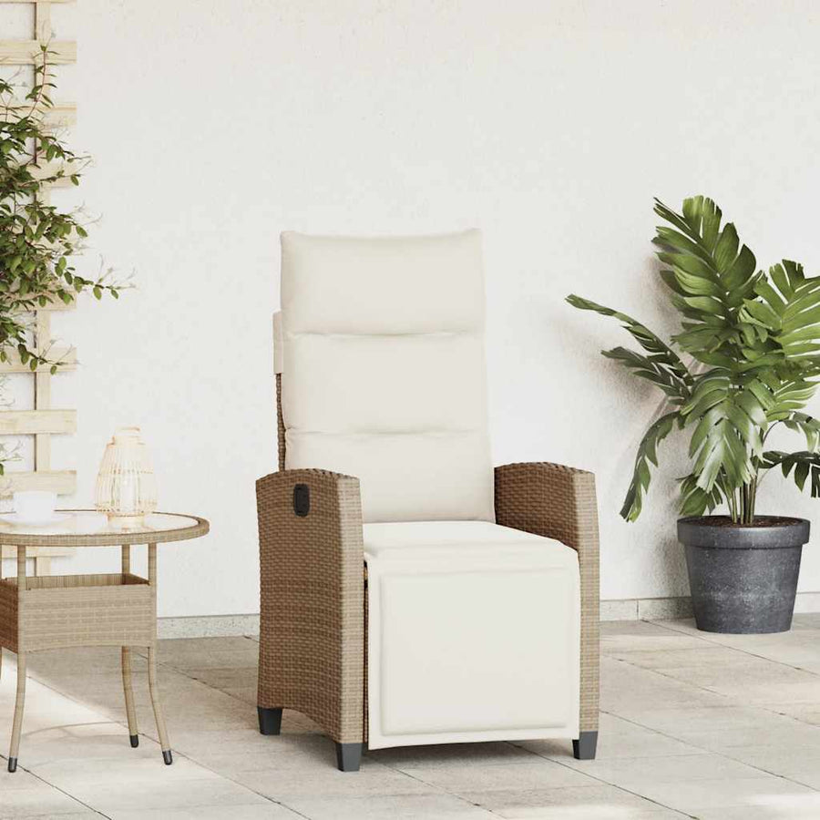 Verstelbare Tuinstoel Met Bijzettafel Poly Rattan 1 beige en crèmekleurig