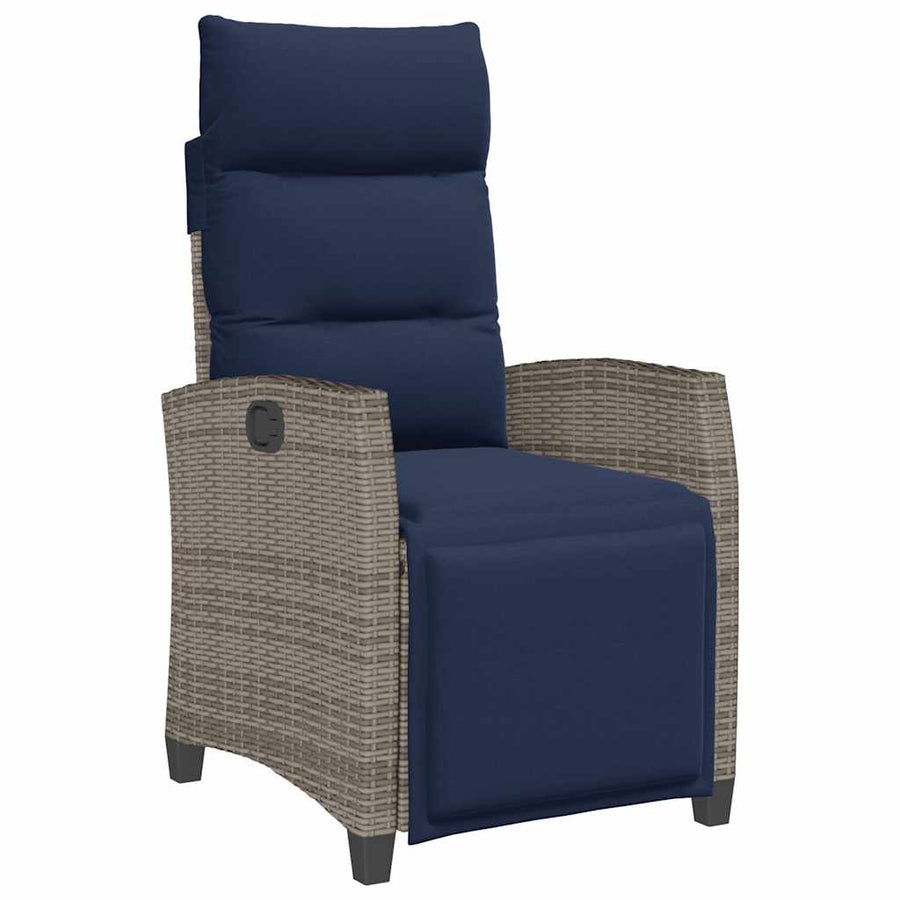 Verstelbare Tuinstoel Met Bijzettafel Poly Rattan 1 Grijs en blauw