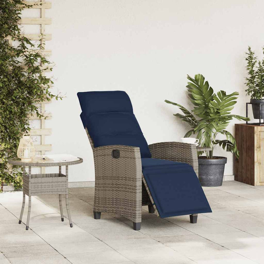 Verstelbare Tuinstoel Met Bijzettafel Poly Rattan 1 Grijs en blauw