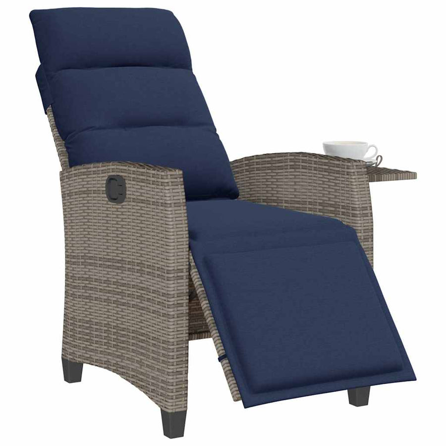 Verstelbare Tuinstoel Met Bijzettafel Poly Rattan 1 Grijs en blauw