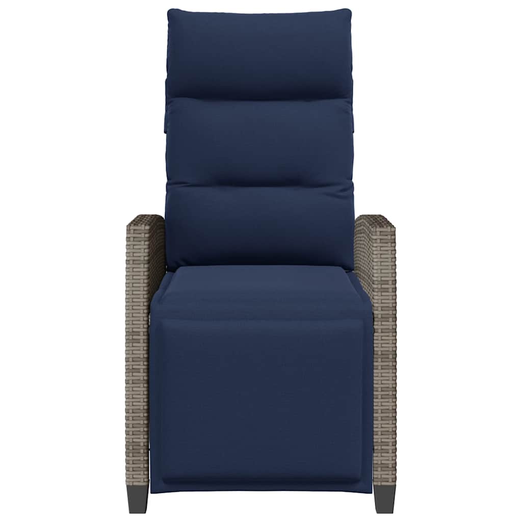 Verstelbare Tuinstoel Met Bijzettafel Poly Rattan 1 Grijs en blauw