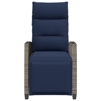 Verstelbare Tuinstoel Met Bijzettafel Poly Rattan 1 Grijs en blauw