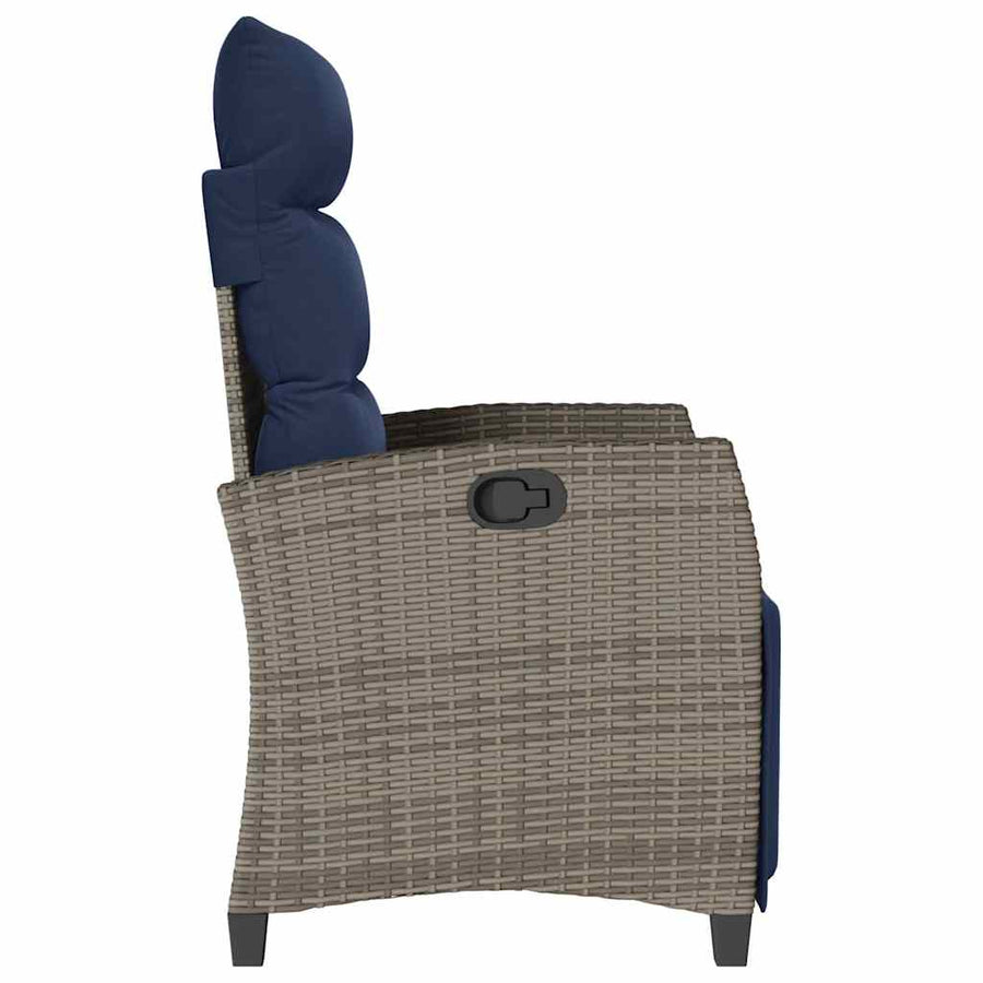 Verstelbare Tuinstoel Met Bijzettafel Poly Rattan 1 Grijs en blauw