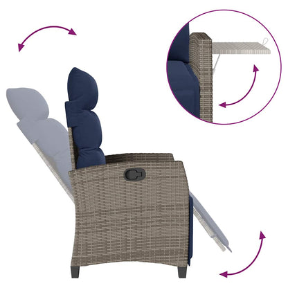 Verstelbare Tuinstoel Met Bijzettafel Poly Rattan 1 Grijs en blauw