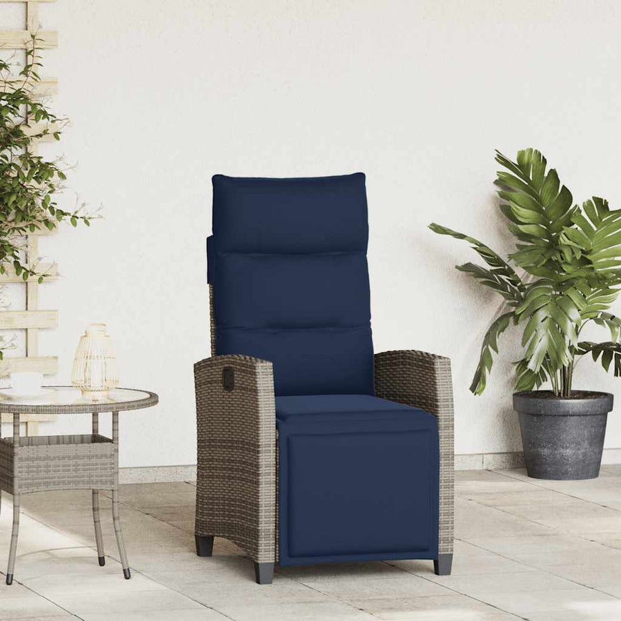 Verstelbare Tuinstoel Met Bijzettafel Poly Rattan 1 Grijs en blauw