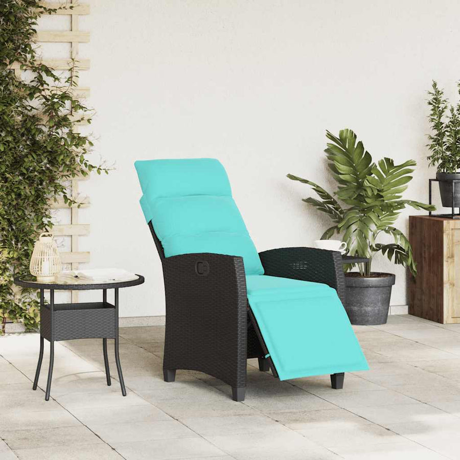 Verstelbare Tuinstoel Met Bijzettafel Poly Rattan Zwart 1