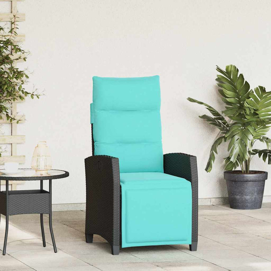 Verstelbare Tuinstoel Met Bijzettafel Poly Rattan Zwart 1