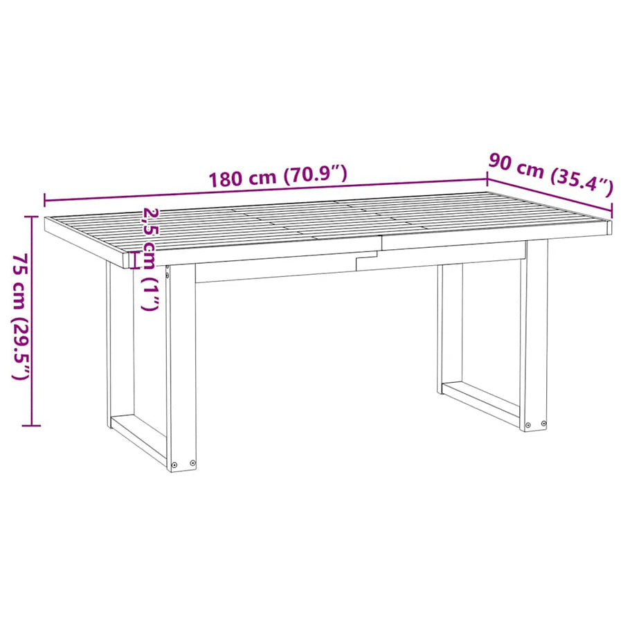 Eettafel NOAIN U-vormige poten 180x90x75 cm massief grenenhout