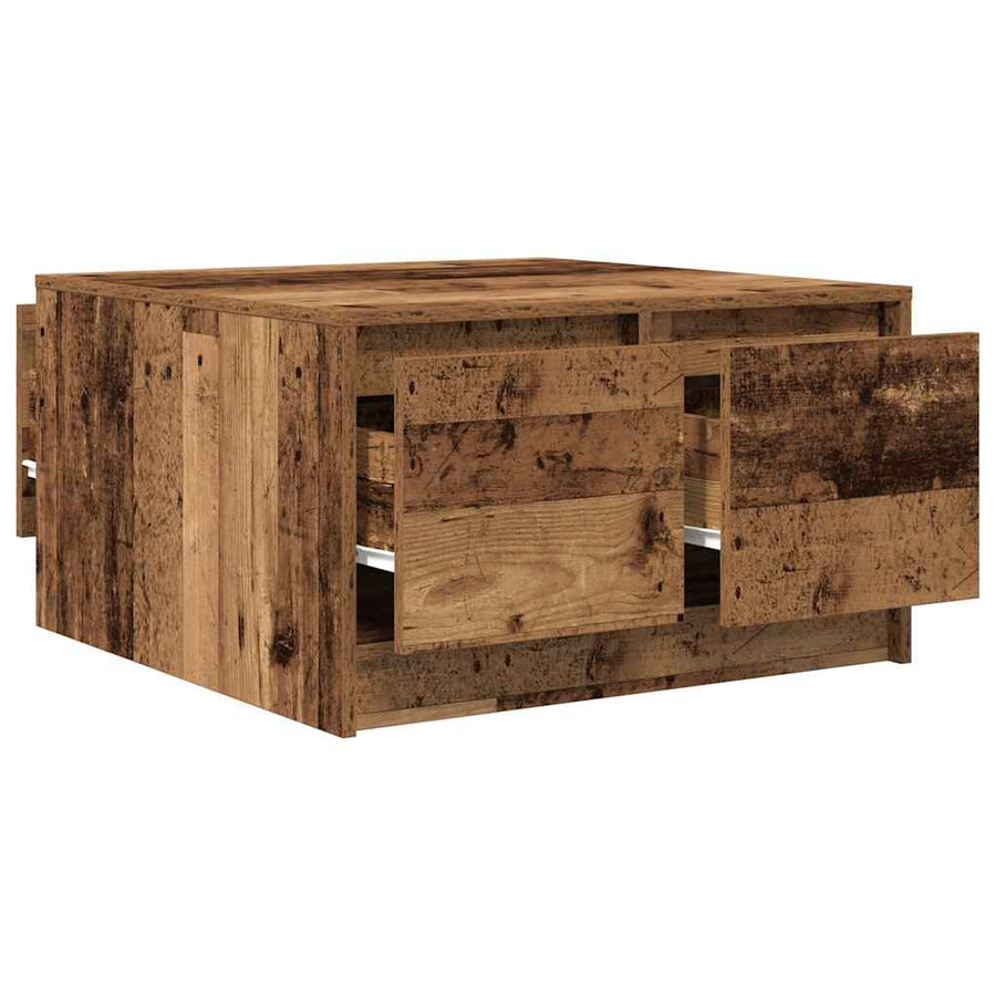 Salontafel met lades 70,5x70x40 cm oud hout