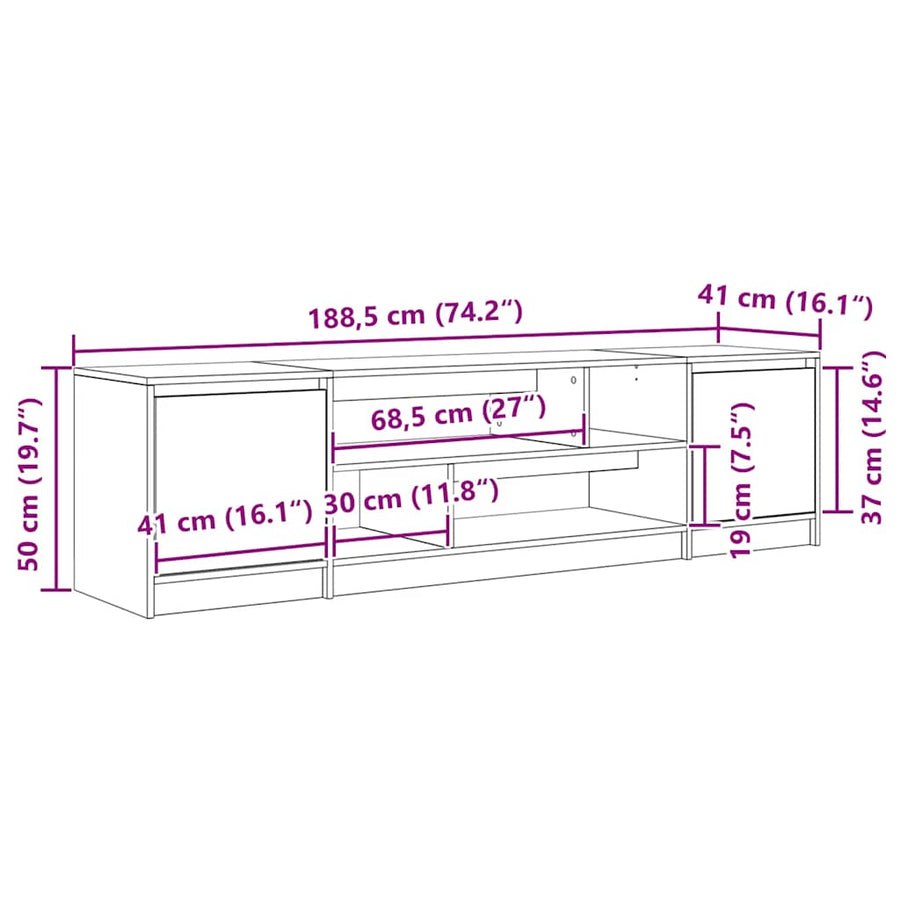 Tv-meubel 188,5x41x50 cm spaanplaat zwart eikenkleurig