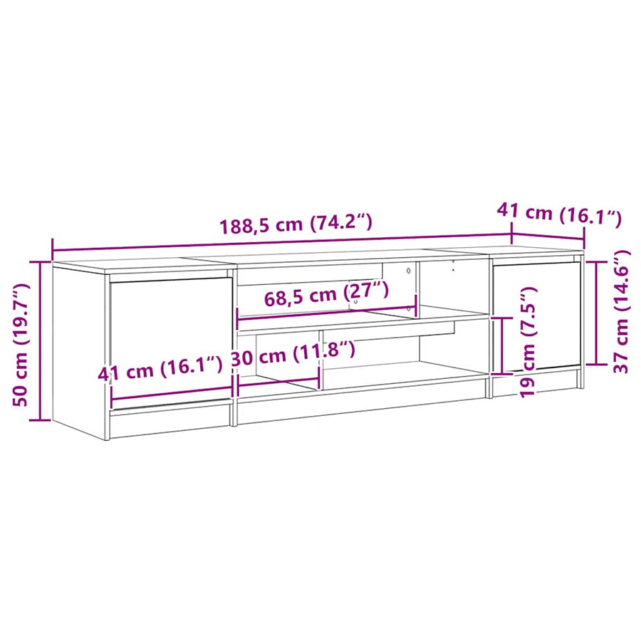 Tv-Meubel 188,5X41X50 Cm Spaanplaat Kleurig 188.5 cm