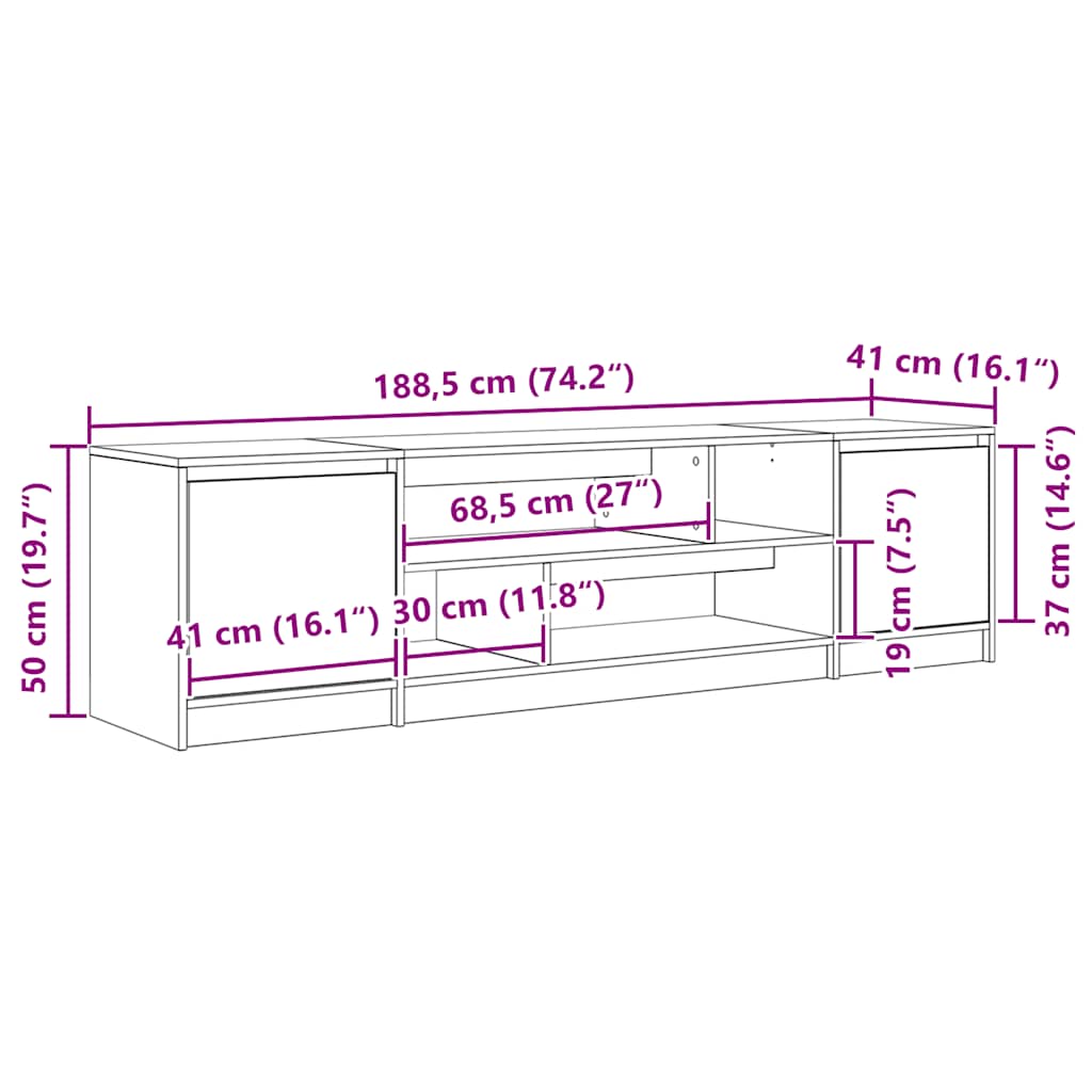 Tv-Meubel 188,5X41X50 Cm Bewerkt Hout 188.5 cm