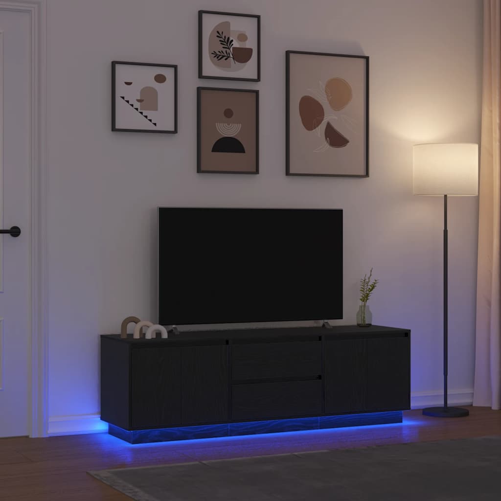 Tv-meubel met LED-verlichting 160,5x41x50 cm zwart eikenkleurig