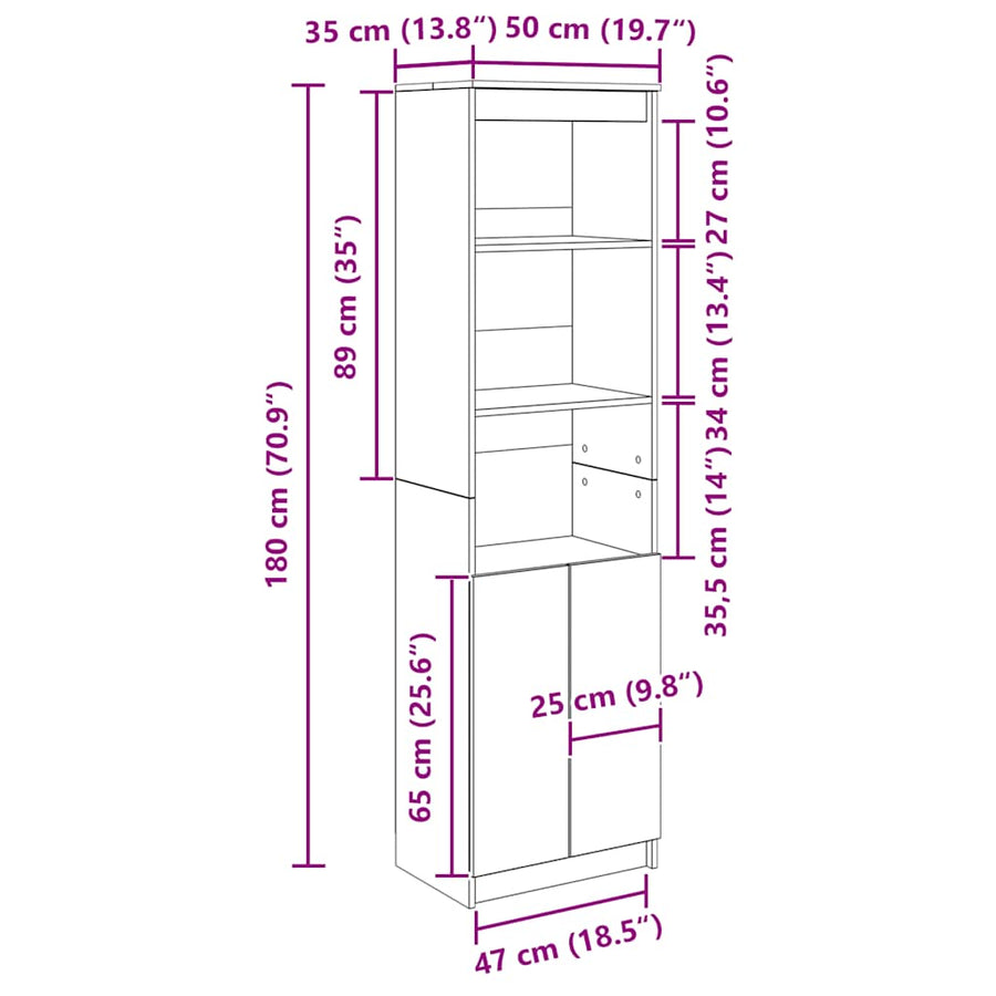 Highboard 50x35x180 cm spaanplaat wit