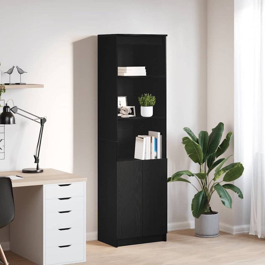 Highboard 50x35x180 cm spaanplaat zwart eikenkleurig