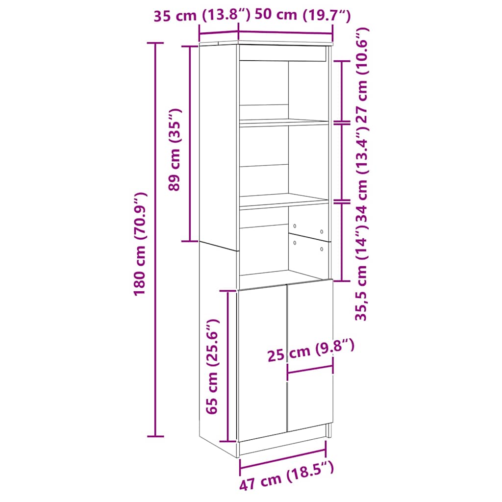 Highboard 50x35x180 cm spaanplaat sonoma eikenkleurig