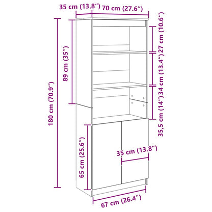 Hoge kast 70x35x180 cm bewerkt hout wit