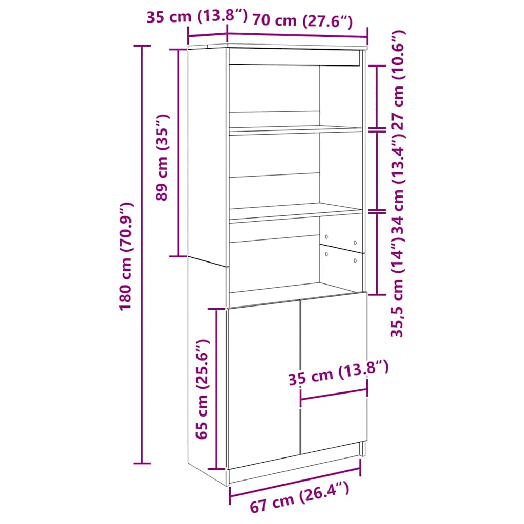 Hoge kast 70x35x180 cm spaanplaat oud hout