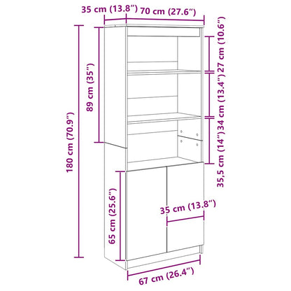 Hoge kast 70x35x180 cm spaanplaat oud hout