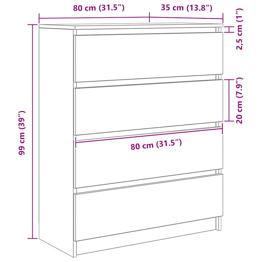 Dressoir 80x35x99 cm spaanplaat betongrijs