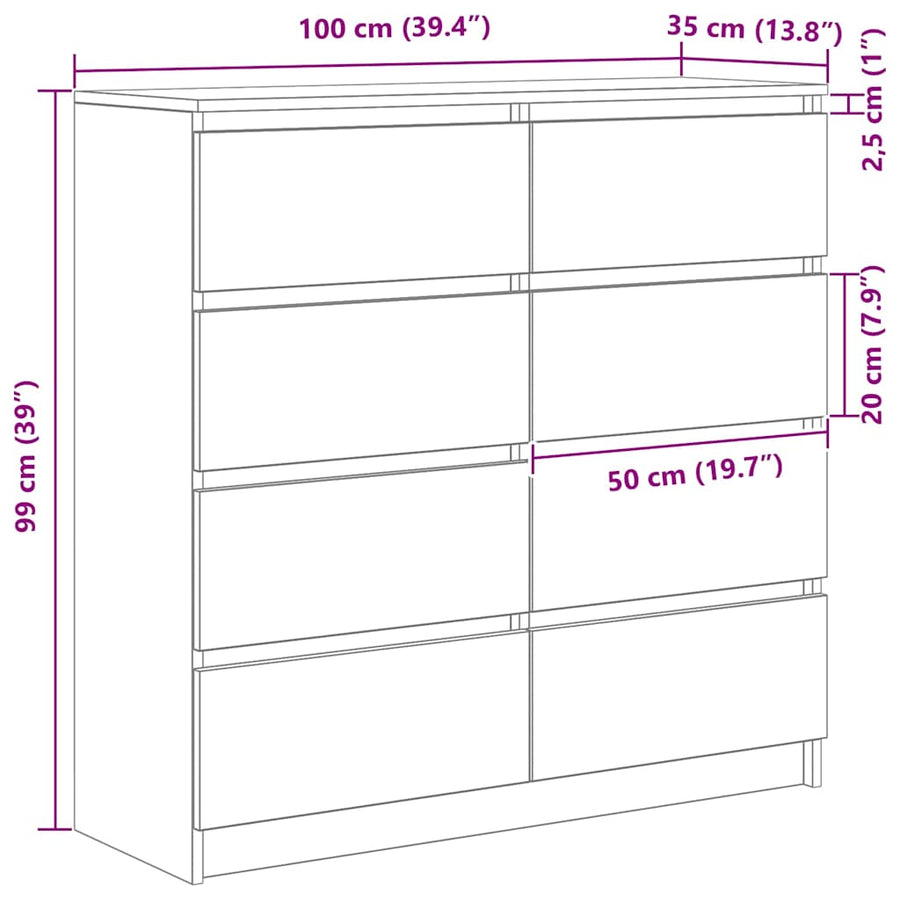 Dressoir 100x35x99 cm bewerkt hout betongrijs