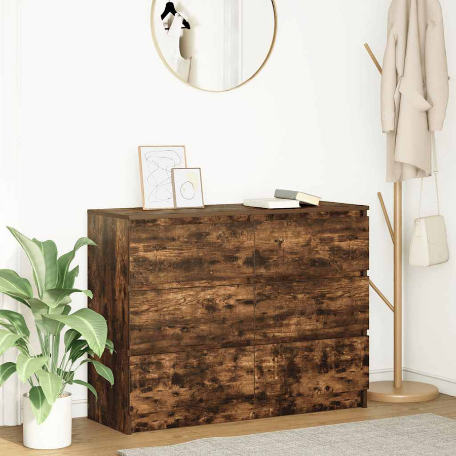 Dressoir 100x35x76 cm bewerkt hout gerookt eikenkleurig