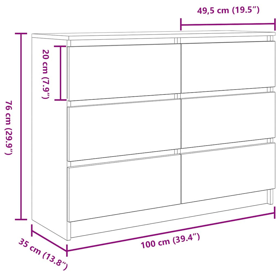 Dressoir 100x35x76 cm bewerkt hout grijs sonoma eikenkleurig