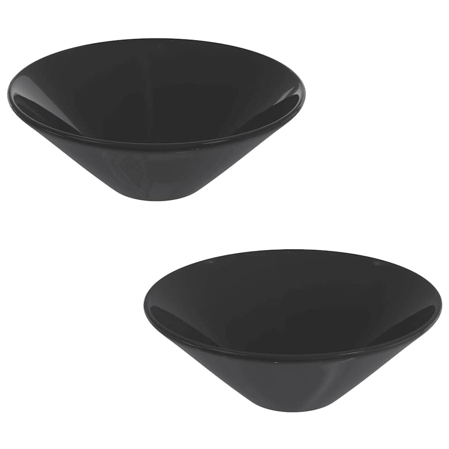 Wastafels 2 St Ø42X14 Cm Keramiek Glanzend Zwart