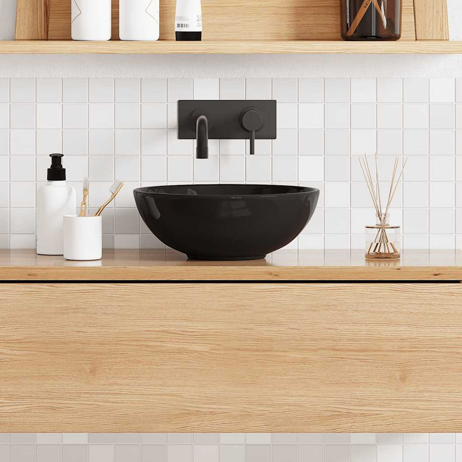 Wastafel Ø28X10 Cm Keramiek Glanzend Zwart