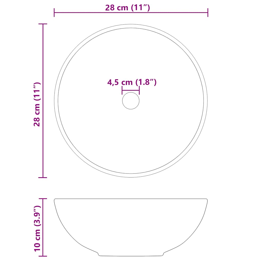 Wastafel Ø28X10 Cm Keramiek Glanzend Zwart