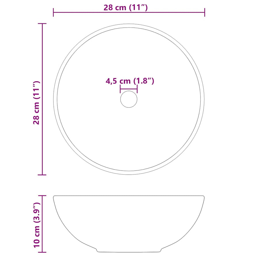 Wastafel Ø28X10 Cm Keramiek Glanzend Zwart