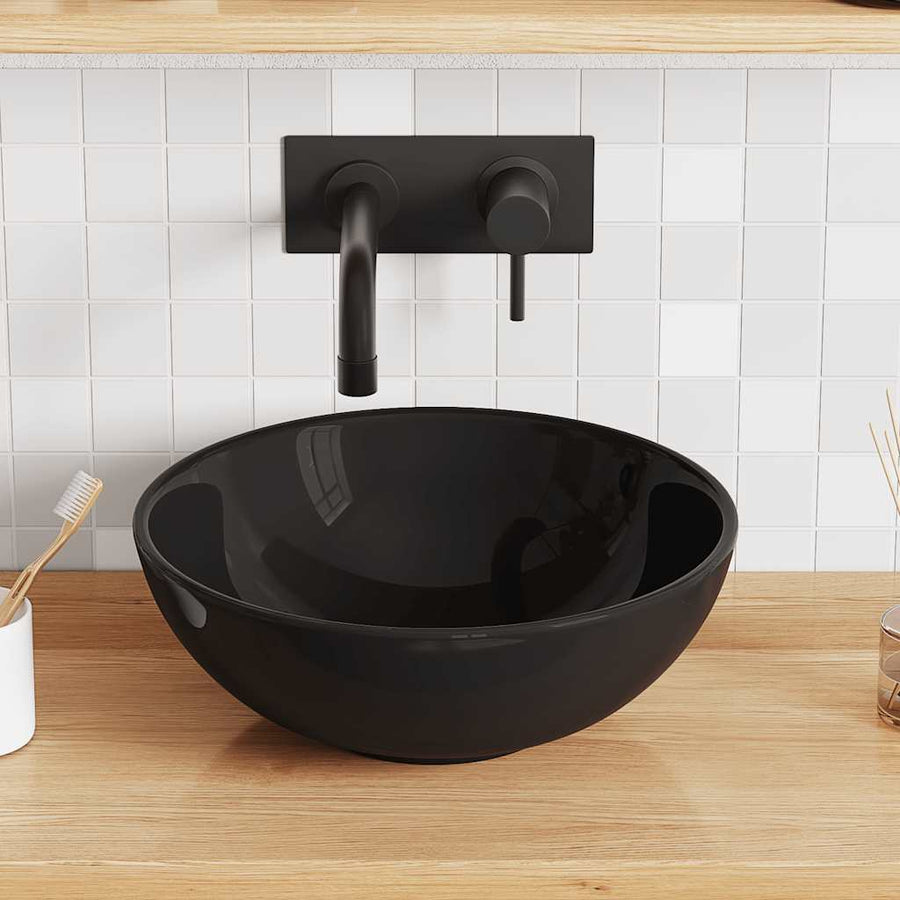 Wastafel Ø28X10 Cm Keramiek Glanzend Zwart