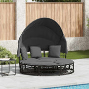 Loungebed poly rattan zwart 160x151 cm met luifel