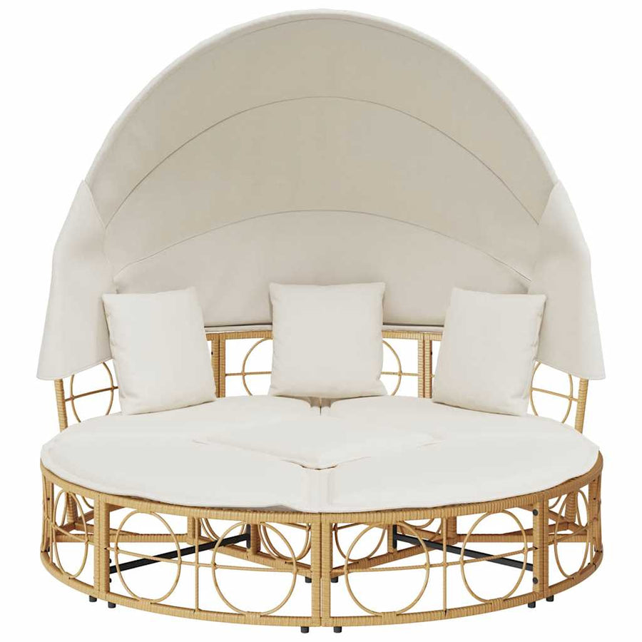 Loungebed voor buiten met luifel en kussens poly rattan