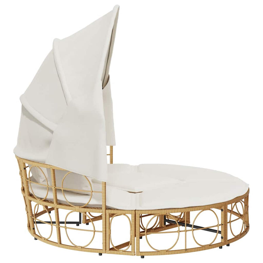 Loungebed voor buiten met luifel en kussens poly rattan