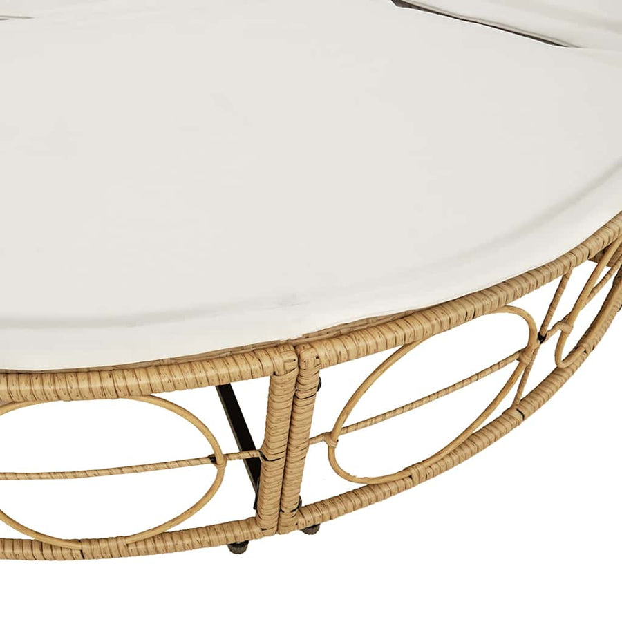Loungebed voor buiten met luifel en kussens poly rattan
