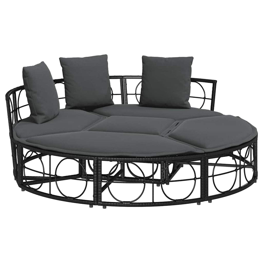 Loungebed voor buiten zonder luifel poly rattan zwart