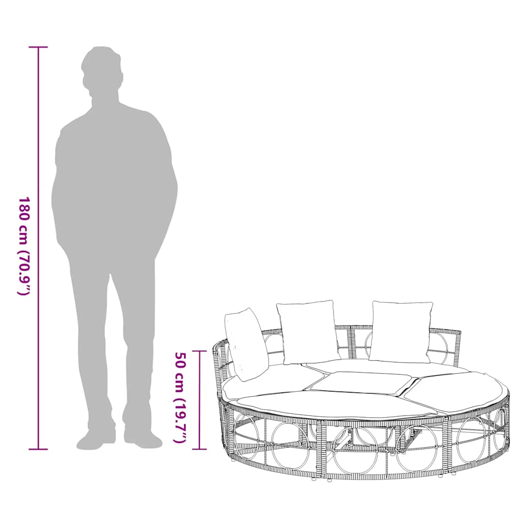 Loungebed voor buiten zonder luifel poly rattan zwart