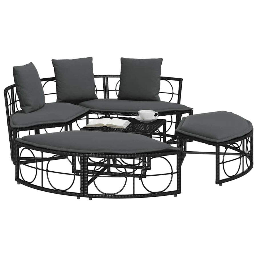 Loungebed voor buiten zonder luifel poly rattan zwart