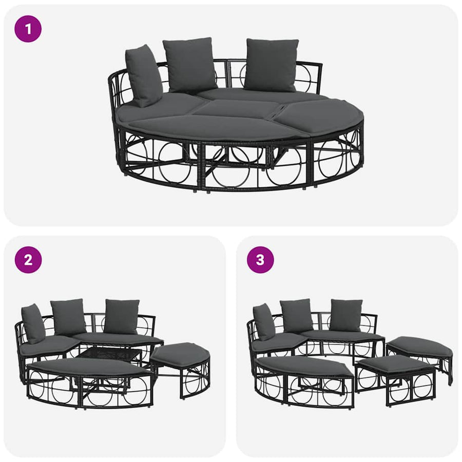 Loungebed voor buiten zonder luifel poly rattan zwart