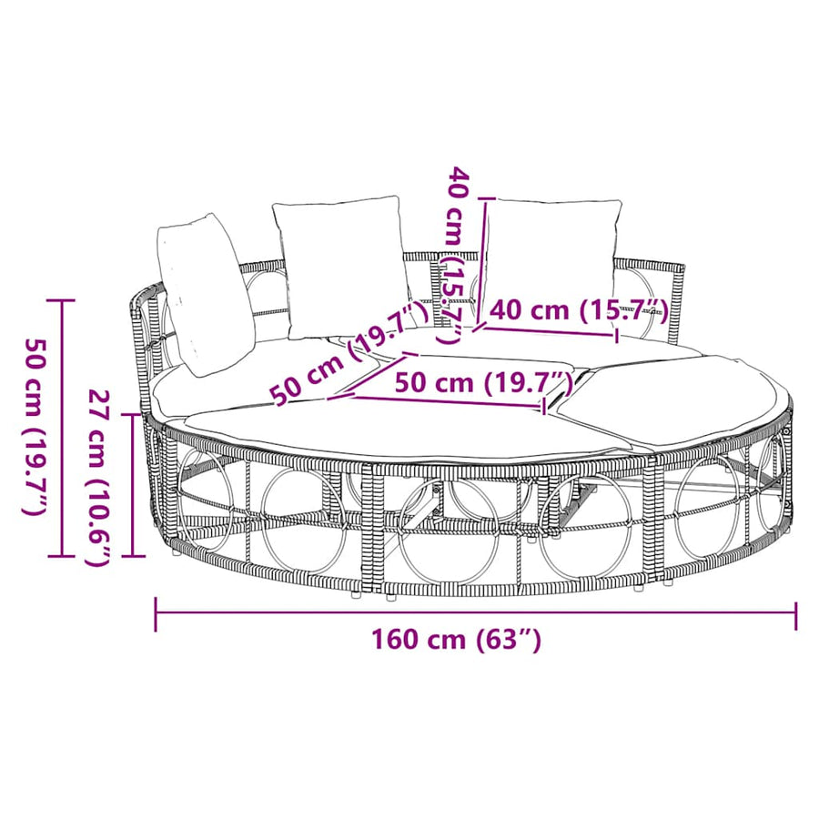 Loungebed voor buiten zonder luifel poly rattan zwart