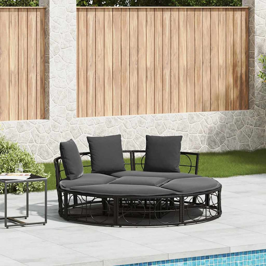Loungebed voor buiten zonder luifel poly rattan zwart