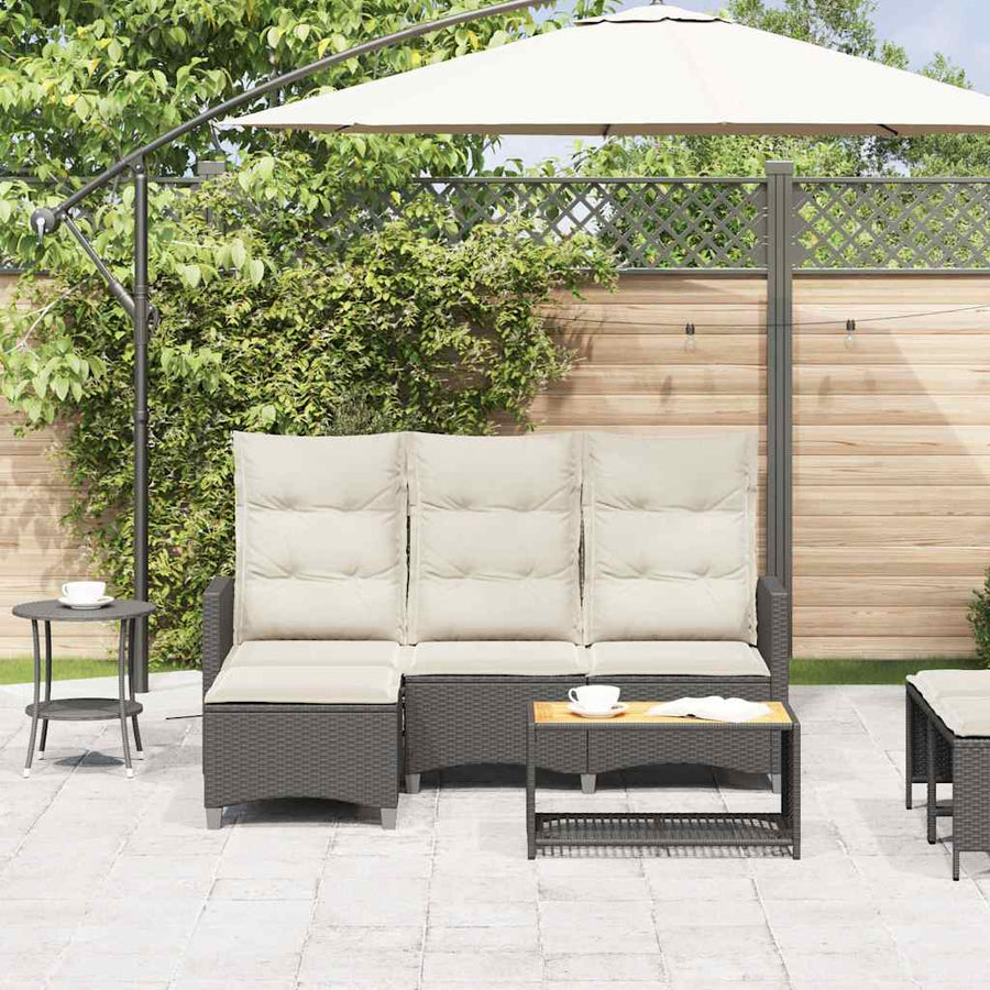 Verstelbare tuinbank met kussens L-vormig poly rattan zwart