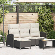 L-vormige loungebank poly rattan zwart met kussens