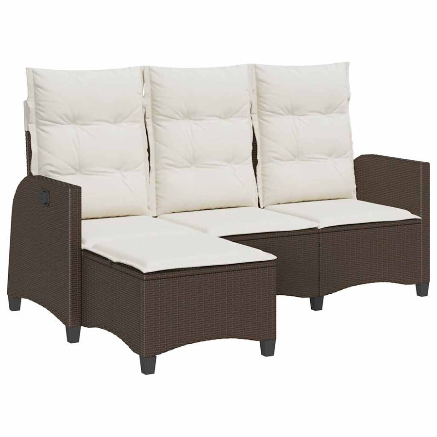 Verstelbare tuinbank met kussens L-vormig poly rattan bruin