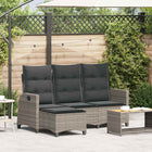 Adjustable garden bench with cushions L-shaped poly rattan grey