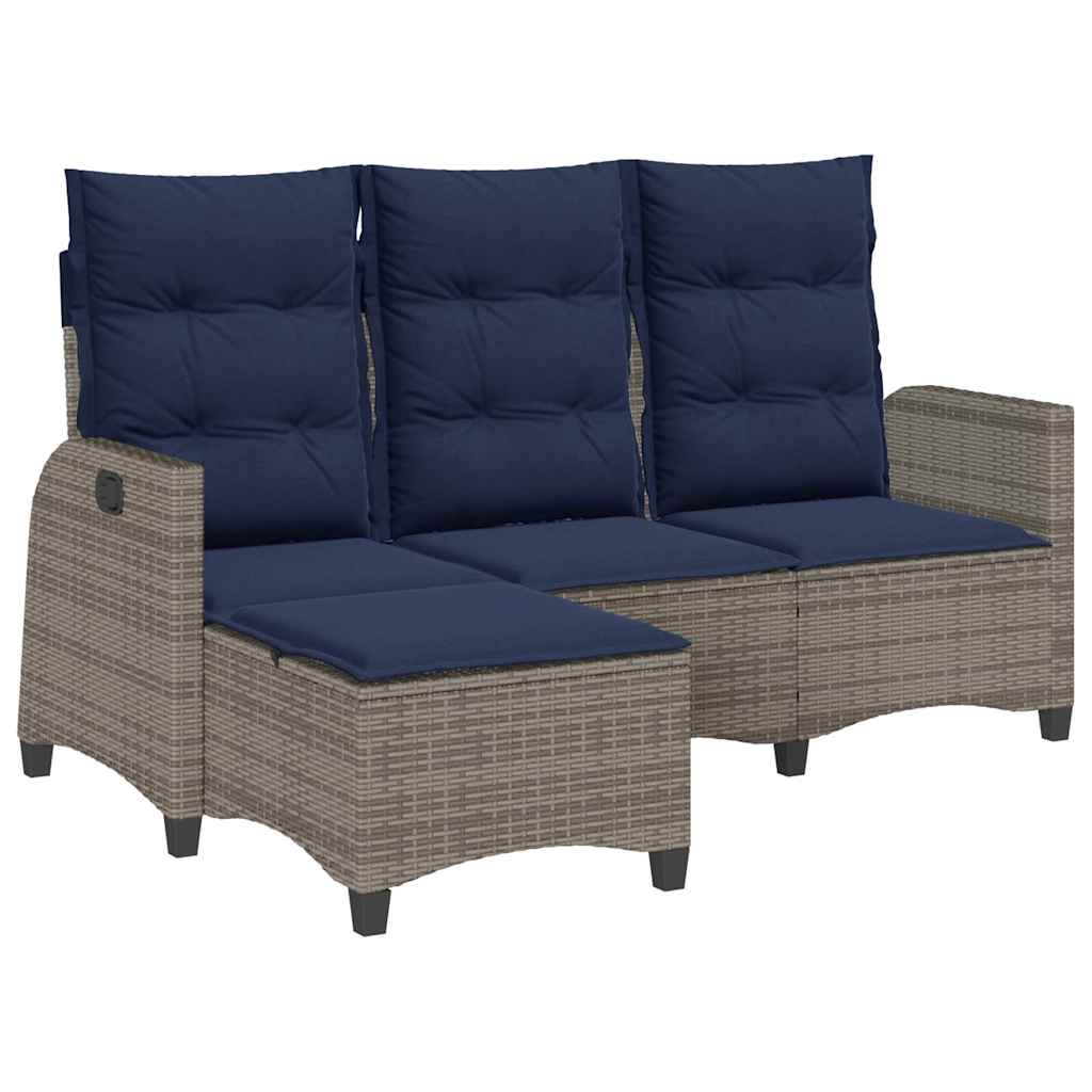 Verstelbare tuinbank met kussens L-vormig poly rattan grijs