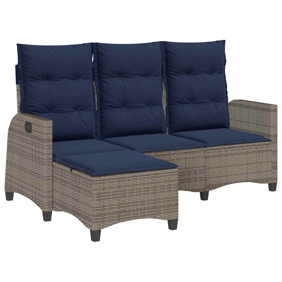 Verstelbare tuinbank met kussens L-vormig poly rattan grijs