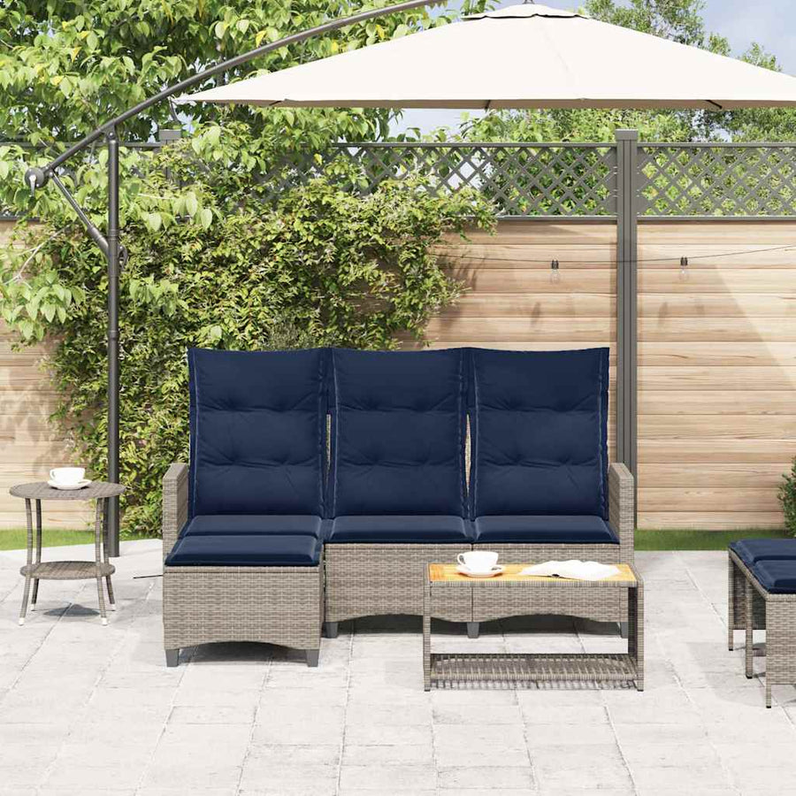 Verstelbare tuinbank met kussens L-vormig poly rattan grijs