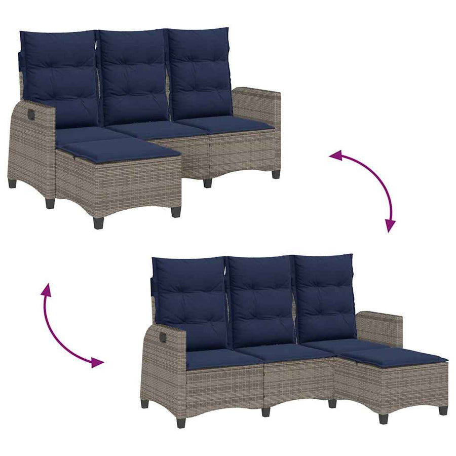 Verstelbare tuinbank met kussens L-vormig poly rattan grijs